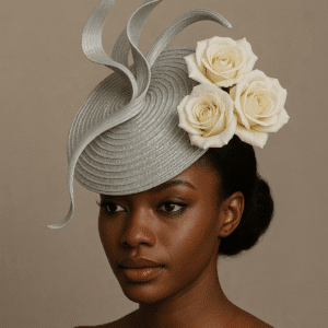 Silver-Rose Sculptured fascinator.